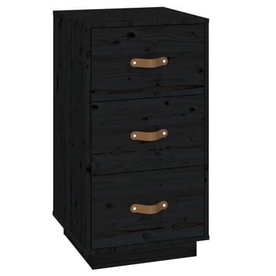 vidaXL Нощно шкафче, черно, 40x40x75 см, борово дърво масив