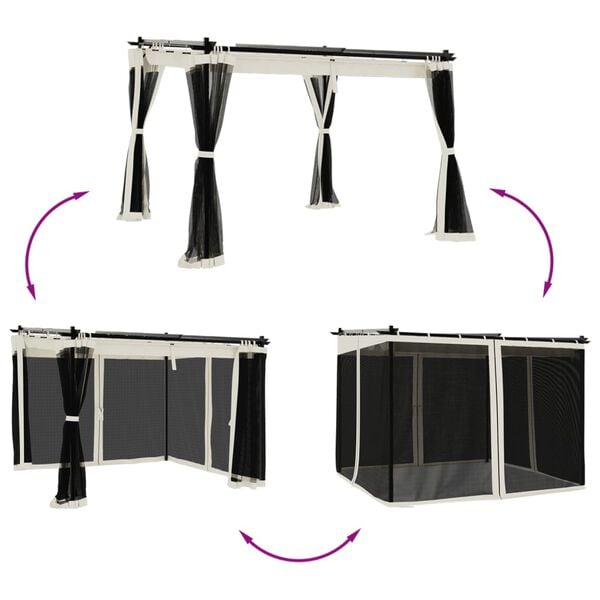 vidaXL Беседка с мрежести стени, кремава, 3x3 м, стомана