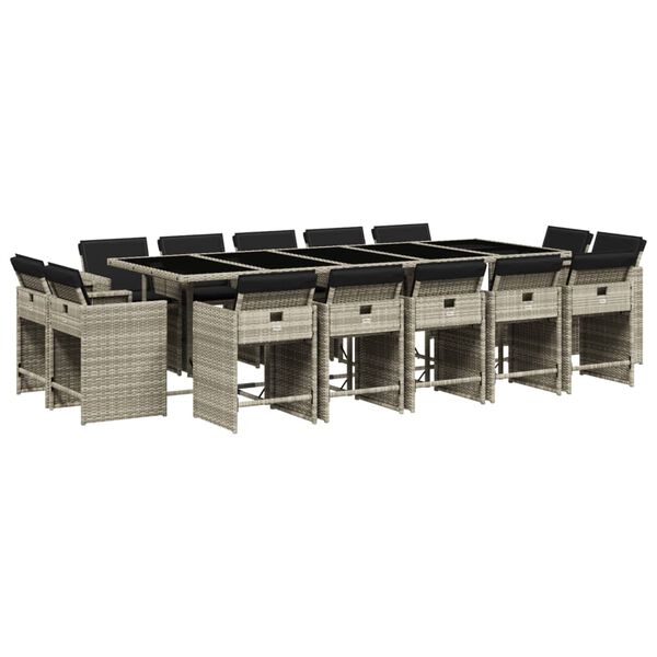 vidaXL Градински комплект с възглавници 15 части полиратан светлосив