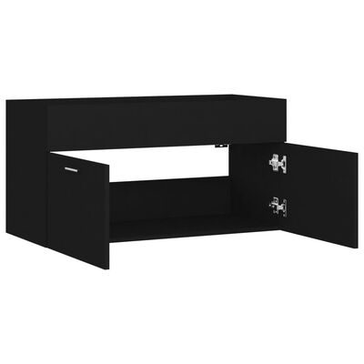 vidaXL Долен шкаф за мивка, черен, 90x38,5x46 см, ПДЧ