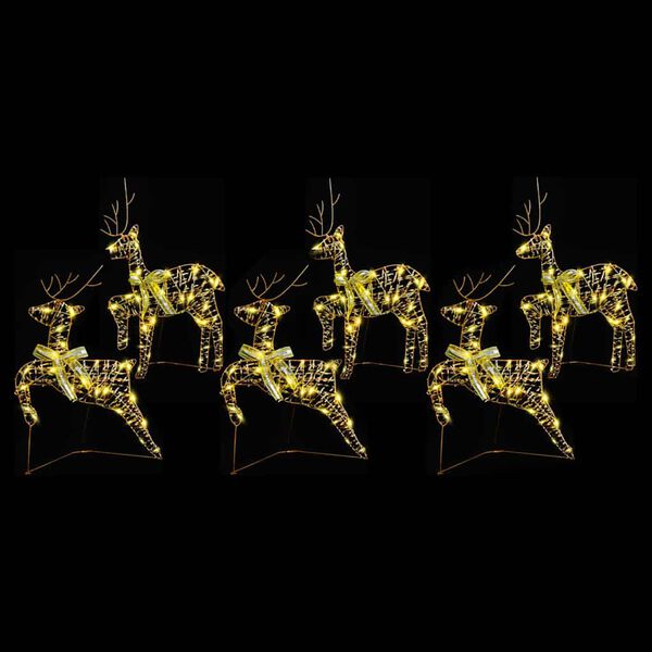vidaXL LED елени с 180 LED светодиода 6 pcs Златист PET