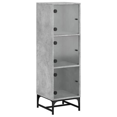 vidaXL Висок шкаф със стъклени врати, бетонно сив, 35x37x120 см