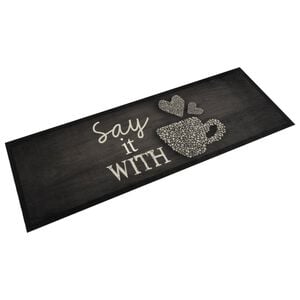 vidaXL Кухненско килимче, миещо, с чаша, черно, 60x180 см, кадифе