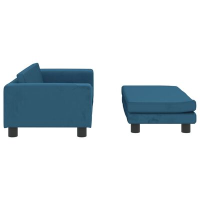 vidaXL Детски диван с табуретка за крака, син, 100x50x30 см, кадифе