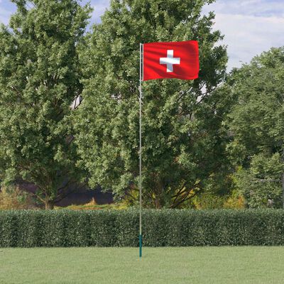 vidaXL Флаг на Швейцария и стълб 5,55 м алуминий