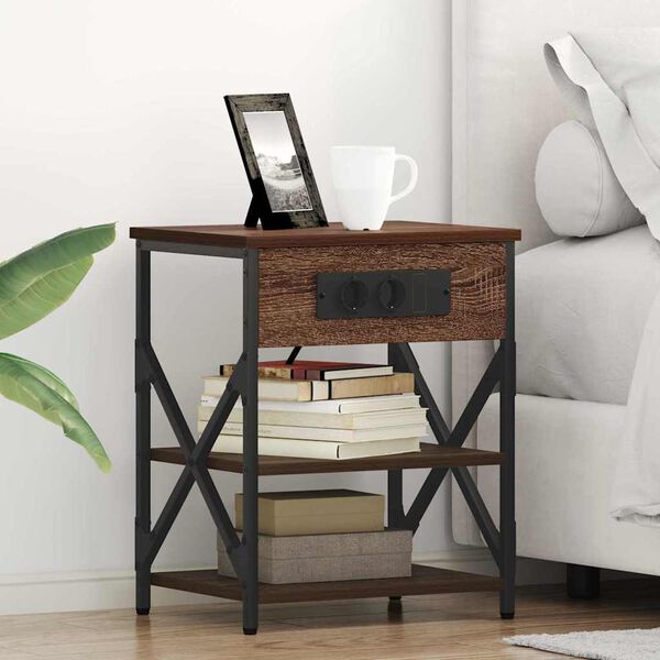 vidaXL Нощен шкаф с рафт Кафяв дъб 41 x 31 x 51 см Инженерно дърво