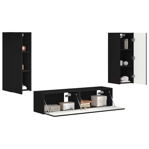 vidaXL Комплект ТВ шкаф Монтиране на стена 2 pcs Черно Инженерно дърво