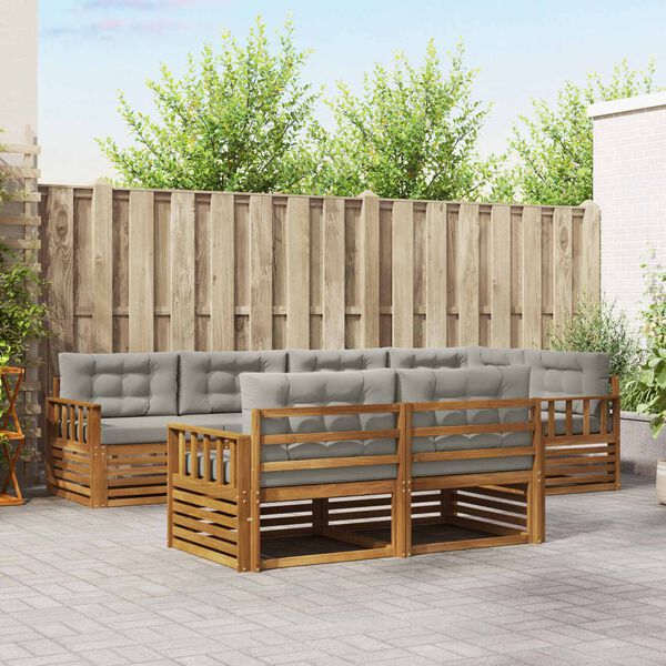 vidaXL Комплект дивани за открито 7 pcs Естествено и светло сиво