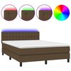 vidaXL Боксспринг легло с матрак и LED, тъмнокафяво, 140x200 см, плат