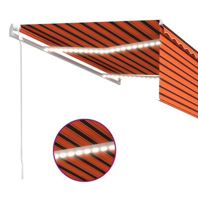 vidaXL Автоматична тента с щора LED и сензор за вятър 4x3 м оранжева