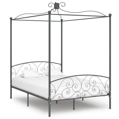 vidaXL Рамка за легло с балдахин, сива, метал, 140x200 см