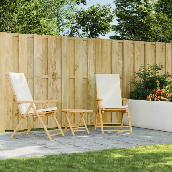 vidaXL Сгъваем бистро комплект, 3части, кремавобели възглавници бамбук