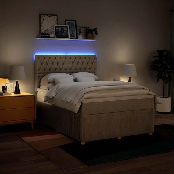 vidaXL Боксспринг легло с матрак, кремаво, 140x190 см, плат