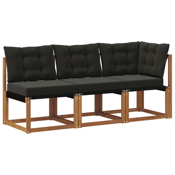 vidaXL Външен среден и ъглов диван с възглавница 3 Брой Естествен