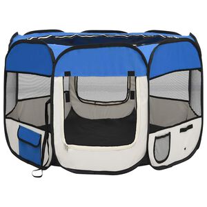 vidaXL Сгъваема кучешка кошара с чанта за носене, синя, 90x90x58 см