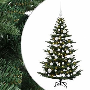 vidaXL Изкуствена коледна елха с топки 120 см 150 LED светодиода
