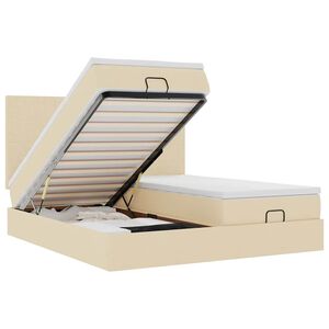 vidaXL Османска легло с матрак и LED, кремаво, 200x200 см, плат