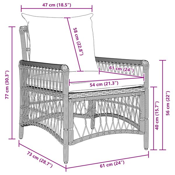 vidaXL Градински стол Бежово 60 x 70 x 78 см полиратан