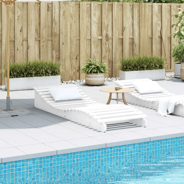vidaXL Шезлонг, бял, 205x70x31,5 см, борово дърво масив