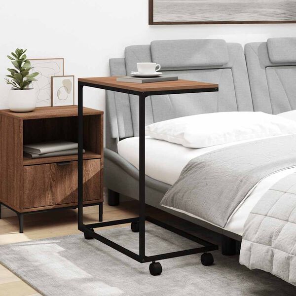 vidaXL Помощна маса с колелца черна 55x35x70 см инженерно дърво