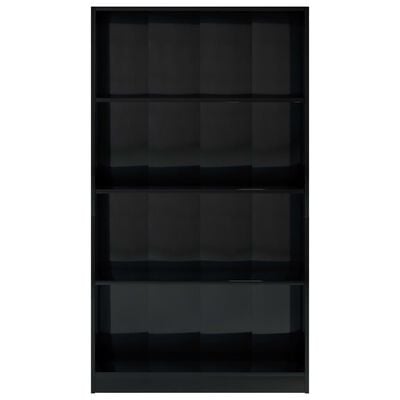 vidaXL 4-етажна библиотека, черен гланц, 80x24x142 см, ПДЧ