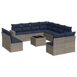vidaXL Градински комплект диван с възглавници 12 части сив полиратан