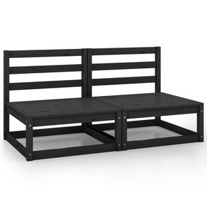 vidaXL Градински 2-местен диван, черен, бор масив