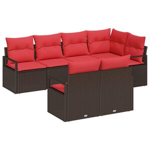vidaXL Градински Софа Комплект 7 pcs Кафяво и червено полиратан