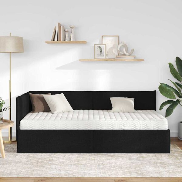 vidaXL Ъглова рамка за легло с матрак с таблото 2 pcs Зелен Кадифе