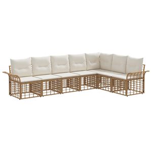 vidaXL Комплект дивани за открито 7 pcs Естествено и кремаво бяло