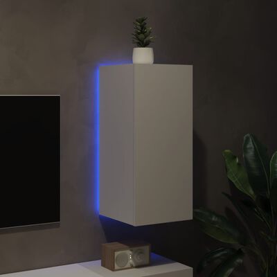 vidaXL Стенен ТВ шкаф с LED осветление, бял, 30,5x35x30 см