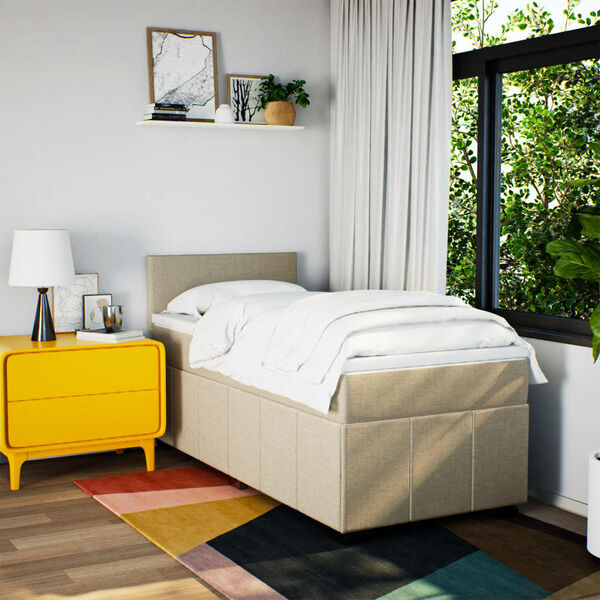 vidaXL Боксспринг легло с матрак, кремава, 90x200 см, плат