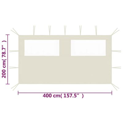 vidaXL Странична стена за шатра с прозорци, 4x2 м, кремава