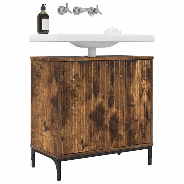 vidaXL Шкаф за мивка в баня с врата Димян дъб 60,5 x 33,5 x 61 см