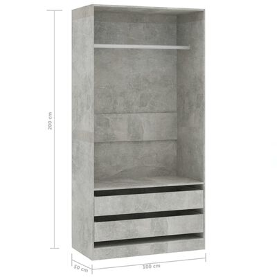 vidaXL Гардероб, бетонно сиво, 100x50x200 см, ПДЧ