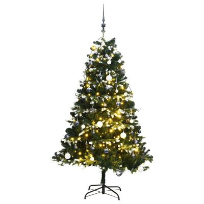 vidaXL Изкуствена коледна елха с шарнири, 300 LED и топки, 210 см