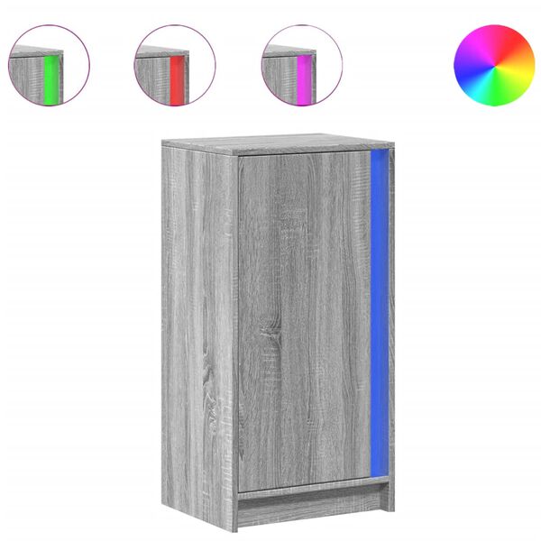 vidaXL Сайдборд с LED, сив сонома, 42,5x34x85 см, инженерно дърво