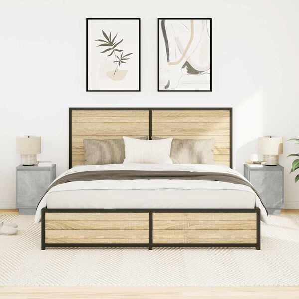 vidaXL Нощни шкафчета с LED осветление 2 бр., бетонно сиво 38x34x50 cm