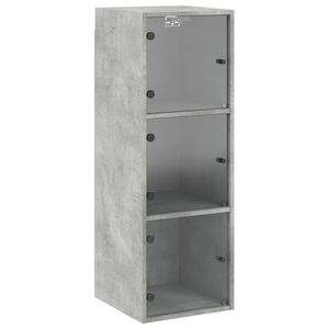 vidaXL Стенен шкаф със стъклени врати, бетонно сив, 35x37x100 см