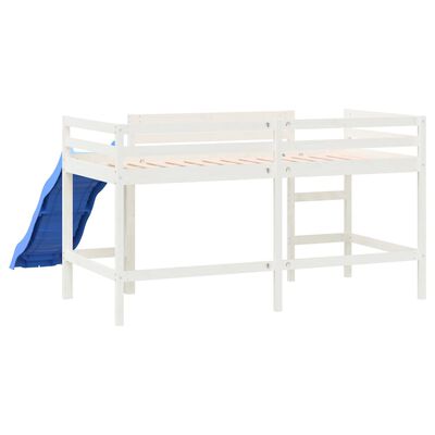 vidaXL Детско високо легло с пързалка, бяло, 80x200 см, бор масив