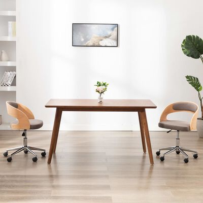 vidaXL Въртящ офис стол, таупе, извито дърво и текстил