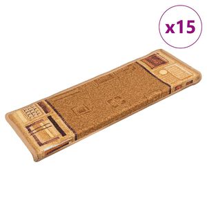 vidaXL Самозалепващи стелки за стъпала, 15 бр, 65x21x4 см, бежови