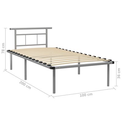 vidaXL Рамка за легло, сива, метал, 100x200 cм