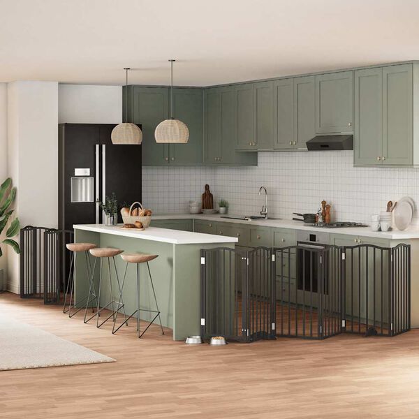 vidaXL Сгъваема преграда за куче с врата 12 панела черна 600 см топола