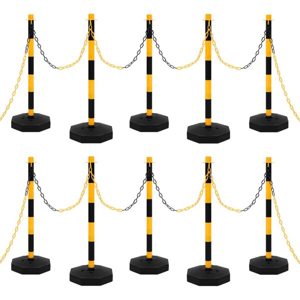 vidaXL Комплект сигнални колчета с 10 м пластмасова верига
