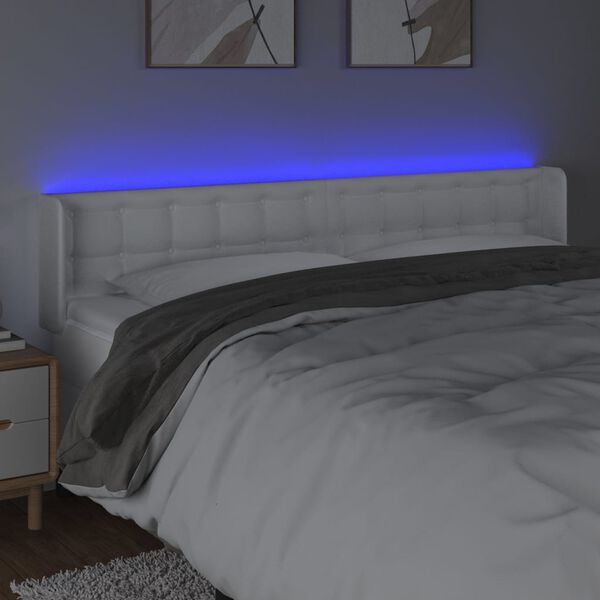 vidaXL LED горна табла за легло, бяла, 183x16x78/88см, изкуствена кожа