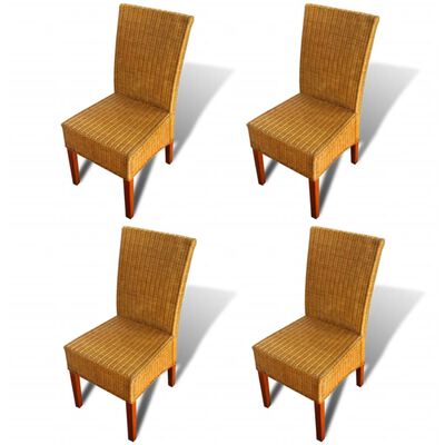 vidaXL Трапезни столове, 4 бр, кафяви, естествен ратан