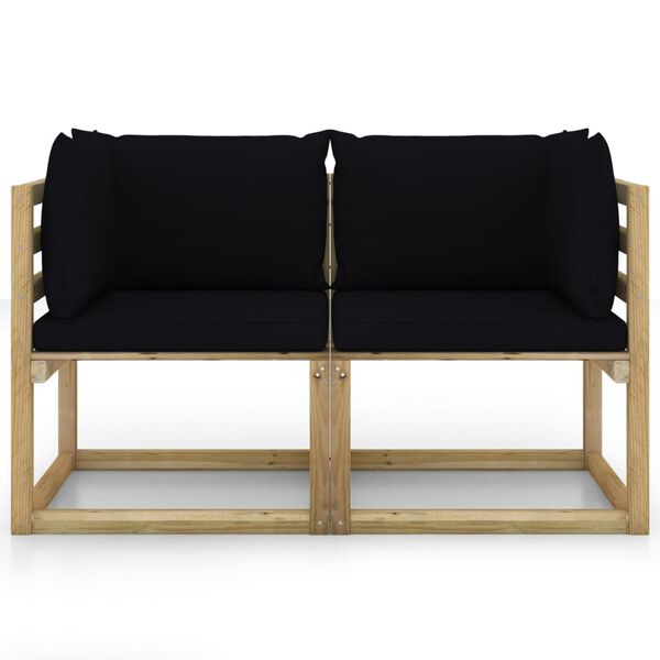 vidaXL Градински ъглов диван и възглавници 2 бр бор зелена импрегнация