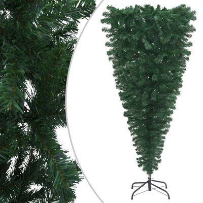 vidaXL Обърната изкуствена осветена коледна елха, зелена, 150 см