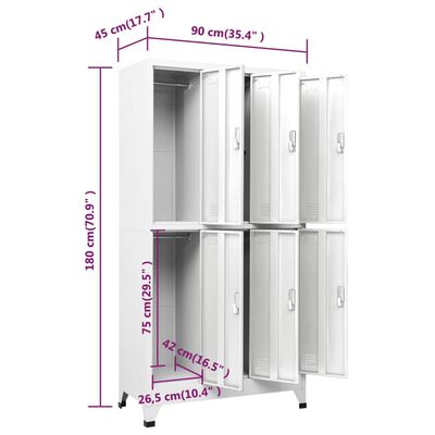 vidaXL Заключващ се шкаф с 6 отделения, стомана, 90x45x180 см, сив